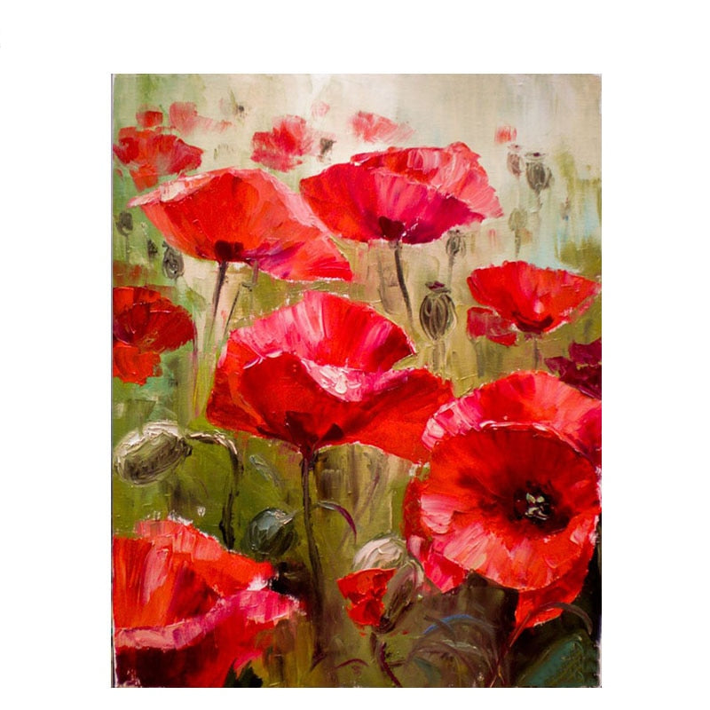 DIY Painting By Numbers Poppy Flowers HandPainted Oil Painting Drawing On Canvas Adults Child  Home Decor