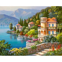 Carica l&#39;immagine nel visualizzatore della Galleria, Villa Scenario Fai da te Pittura diamante 5D Pieno tondo Mosaico in resina Paesaggio Diamante Ricamo Immagine Strass Home Decor Regalo