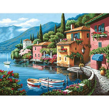 Carica l&#39;immagine nel visualizzatore della Galleria, Villa Scenario Fai da te Pittura diamante 5D Pieno tondo Mosaico in resina Paesaggio Diamante Ricamo Immagine Strass Home Decor Regalo
