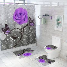 Cargar imagen en el visor de la galería, Juego de alfombrilla de baño Floral y cortina de ducha, cortina de ducha con ganchos, alfombrillas de baño, alfombrilla antideslizante para baño, alfombrilla para pie de inodoro, alfombrilla de baño
