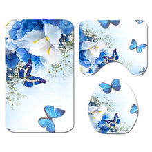 Cargar imagen en el visor de la galería, Juego de alfombrilla de baño Floral y cortina de ducha, cortina de ducha con ganchos, alfombrillas de baño, alfombrilla antideslizante para baño, alfombrilla para pie de inodoro, alfombrilla de baño