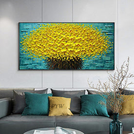 Moderno dipinto a mano astratto grande albero dei soldi in oro fiore pittura a olio 3d su tela Home Decor immagine di arte della parete per soggiorno