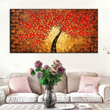 Carica l&#39;immagine nel visualizzatore della Galleria, Moderno dipinto a mano astratto grande albero dei soldi in oro fiore pittura a olio 3d su tela Home Decor immagine di arte della parete per soggiorno