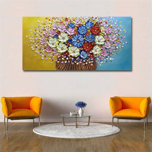 Pintura al óleo 3d de flor de árbol de dinero de oro grande abstracta pintada a mano moderna sobre lienzo decoración de pared del hogar imagen artística para sala de estar