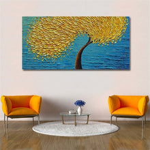 Carica l&#39;immagine nel visualizzatore della Galleria, Moderno dipinto a mano astratto grande albero dei soldi in oro fiore pittura a olio 3d su tela Home Decor immagine di arte della parete per soggiorno