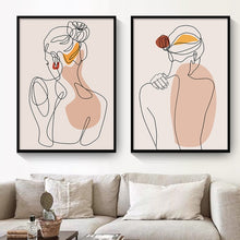 Load image into Gallery viewer, Abstract Single Line Face Art Leaves Painting Girl Body Back Minimalist Wall Art Canvas Poster Print Nordic Picture Home Decor