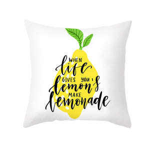 Federa per cuscino con stampa nordica fresca giallo limone Federa per cuscino in poliestere semplice calda con lettere floreali Federa per divano decorativa per divano