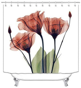 Tulip Lotus Flowers Trees Shower Curtain floral Sets Non-Slip Rugs Toilet Lid Cover and Bath Mat Waterproof Bathroom Curtains, Whatarter