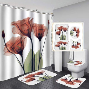 Tulip Lotus Blumen Bäume Duschvorhang Blumensets Rutschfeste Teppiche Toilettendeckelabdeckung und Badematte Wasserdichte Badezimmervorhänge, Whatarter