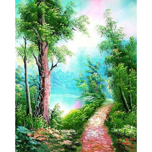 Tree Oil Painting By Numbers For Adult With Frame DIY Abstract Green Landscape Acrylic Paint Art Coloring Decoration Picture Kit