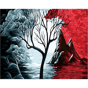 Tree Oil Painting By Numbers For Adult With Frame DIY Abstract Green Landscape Acrylic Paint Art Coloring Decoration Picture Kit