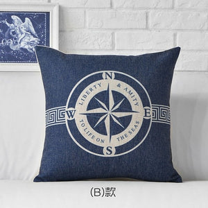Fodera per cuscino con ancoraggio bussola blu del Mar Mediterraneo Cuscini decorativi per la casa Fodera per cuscino in lino per nave marina