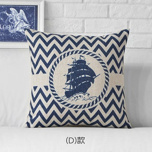 Funda de almohada de ancla con brújula azul del mar Mediterráneo, cojines decorativos para el hogar, funda de almohada de lino para barco marino, funda de cojín