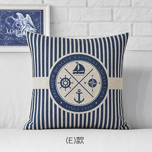 Funda de almohada de ancla con brújula azul del mar Mediterráneo, cojines decorativos para el hogar, funda de almohada de lino para barco marino, funda de cojín