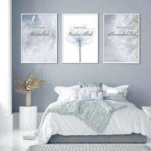 Carica l&#39;immagine nel visualizzatore della Galleria, Islamico Insha Allah fioritura floreale dente di leone blu poster tela pittura arte della parete stampa immagini camera da letto interni decorazioni per la casa