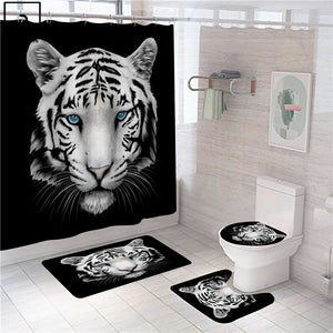 Cortina de ducha con estampado de animales de tigre y leopardo, cortinas de poliéster para baño, juego de alfombras de baño, alfombrillas de baño, decoración fresca para el hogar