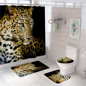 Tiger Leopard Animals Printing Shower Curtain Polyester Curtains in Bathroom Bath Carpet Set Rugs Toilet Mats Cool Home Decor
