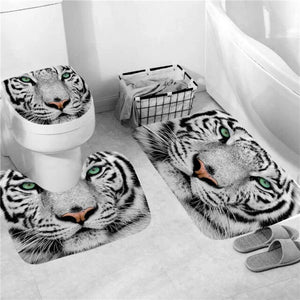 Tiger Leopard Animals Printing Shower Curtain Polyester Curtains in Bathroom Bath Carpet Set Rugs Toilet Mats Cool Home Decor