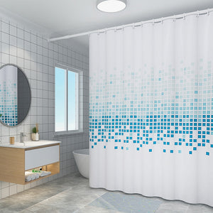 Cortina de poliéster de mosaico azul, cortinas de baño impermeables para bañera de baño, cubierta de baño ecológica, ganchos grandes y anchos de 12 uds
