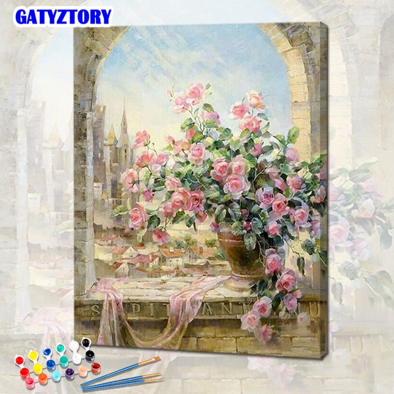 Cuadro de pintura por números para adultos cuadro de arte de pared moderno cuadro de flores DIY por número regalo para decoración del hogar 60x75