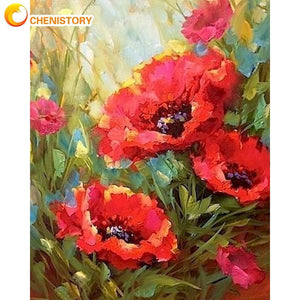 CHENISTORY Paint By Numbers 40x50cm Framed Red Flower Oil Picture By Number Handmade Acrylic Pigment Drawing Canvas Art Craft