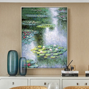 Modern 100% Hand Painted Monet Lotus Flower Oil Painting Reproduction Canvas Wall Art Unframed Paintings Wall Picture Artwork