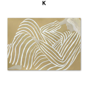 Línea abstracta geometría curva chica arte de pared lienzo impreso pintura cartel nórdico moderno galería cuadro de pared para decoración para sala de estar