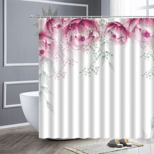 Waterproof Shower Curtain Set Pink Rose Lavender Flowers Simple Style Home Fabric Bathroom Decor Bath Curtains Hooks Wall Screen