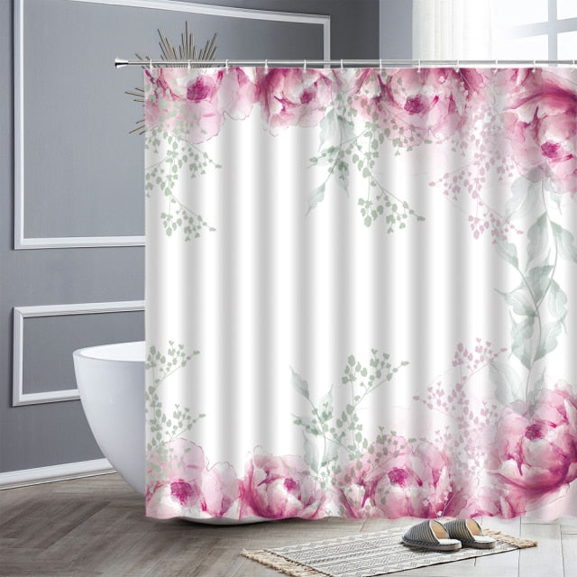 Waterproof Shower Curtain Set Pink Rose Lavender Flowers Simple Style Home  Fabric Bathroom Decor Bath Curtains Hooks Wall Screen 210609 From 10,3 €