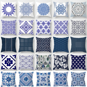 Funda de cojines con estampado de porcelana azul y blanca, funda de almohada geométrica de Mandala de estilo bohemio, cojines modernos para sofá y sillas