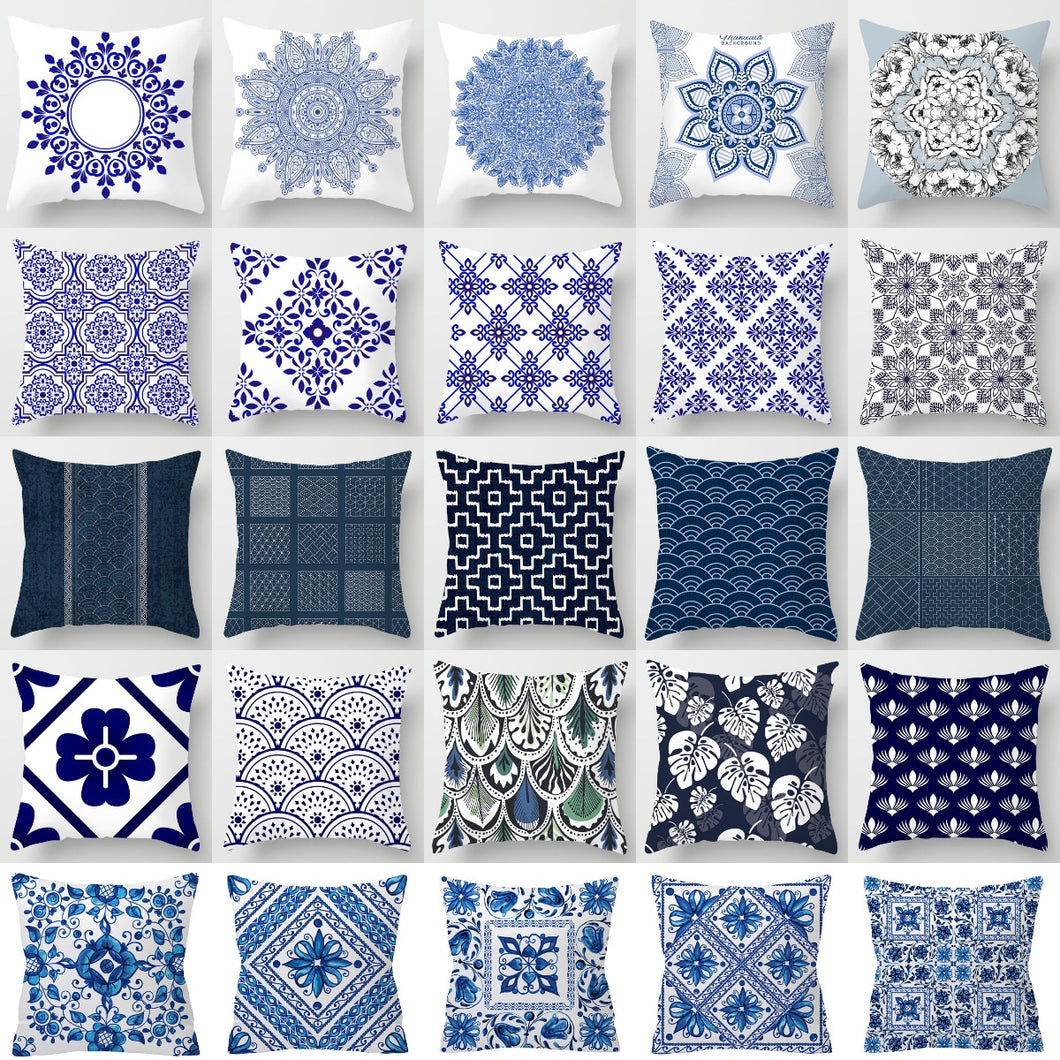Fodera per cuscini con stampa in porcellana blu bianca Fodera per cuscini in stile bohemien con geometria Mandala Cuscini per divani e sedie alla moda moderna