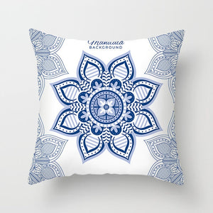 Сине-белый фарфоровый чехол для подушки с принтом, чехол для подушки в богемном стиле, мандала, геометрическая форма, современная мода, диван, стулья, декоративные подушки