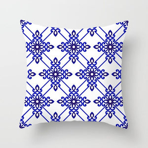 Blau-weißer Porzellandruck-Kissenbezug, böhmischer Stil, Mandala-Geometrie-Kissenbezug, moderne Mode, Sofa, Stühle, Dekokissen
