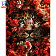 Carica l&#39;immagine nel visualizzatore della Galleria, Dipinti con i numeri con animali fai da te nei fiori Immagini ad olio Pittura fai da te Disegno Dipinto con numeri Decorazioni per la casa incorniciate