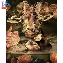 Carica l&#39;immagine nel visualizzatore della Galleria, Dipinti con i numeri con animali fai da te nei fiori Immagini ad olio Pittura fai da te Disegno Dipinto con numeri Decorazioni per la casa incorniciate