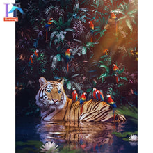 Carica l&#39;immagine nel visualizzatore della Galleria, Dipinti con i numeri con animali fai da te nei fiori Immagini ad olio Pittura fai da te Disegno Dipinto con numeri Decorazioni per la casa incorniciate