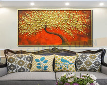Carica l&#39;immagine nel visualizzatore della Galleria, Moderno dipinto a mano astratto grande albero dei soldi in oro fiore pittura a olio 3d su tela Home Decor immagine di arte della parete per soggiorno