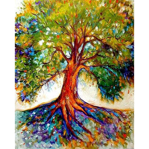 Pintura al óleo de árbol por números para adultos con marco DIY paisaje verde abstracto pintura acrílica arte decoración para colorear Kit de imagen