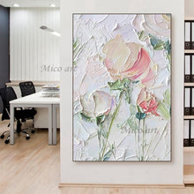 Cargar imagen en el visor de la galería, Pintado a mano flor púrpura pintura al óleo cuchillo hecho a mano flor lienzo pintura artista moderno decoración del hogar arte de la pared