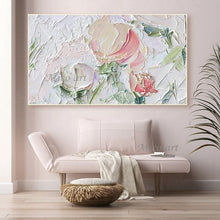 Cargar imagen en el visor de la galería, Pintado a mano flor púrpura pintura al óleo cuchillo hecho a mano flor lienzo pintura artista moderno decoración del hogar arte de la pared