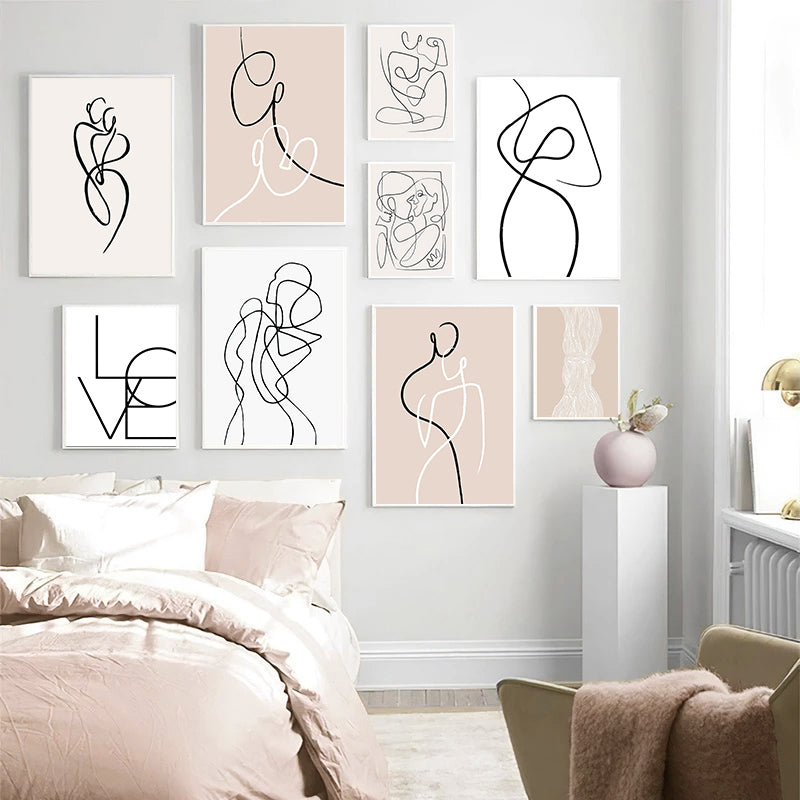 Figura de línea abstracta pintura en lienzo minimalista moderno cuadro minimalista arte de pared decoración del hogar póster e impresión para sala de estar
