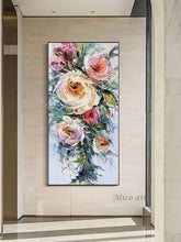 Cargar imagen en el visor de la galería, Pintado a mano flor púrpura pintura al óleo cuchillo hecho a mano flor lienzo pintura artista moderno decoración del hogar arte de la pared