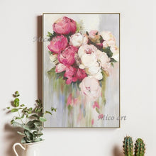 Cargar imagen en el visor de la galería, Pintado a mano flor púrpura pintura al óleo cuchillo hecho a mano flor lienzo pintura artista moderno decoración del hogar arte de la pared