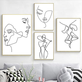 Figure minimaliste Line Art Donna sexy Corpo nudo Dipinti su tela da parete Disegno Poster Stampe Decorazione per soggiorno