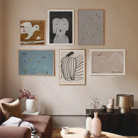 Poster Art Linea minimalista nordica Personaggio Animale Stile nordico Moda Retro Rivista Stampa artistica Pittura HD Decorazione della casa