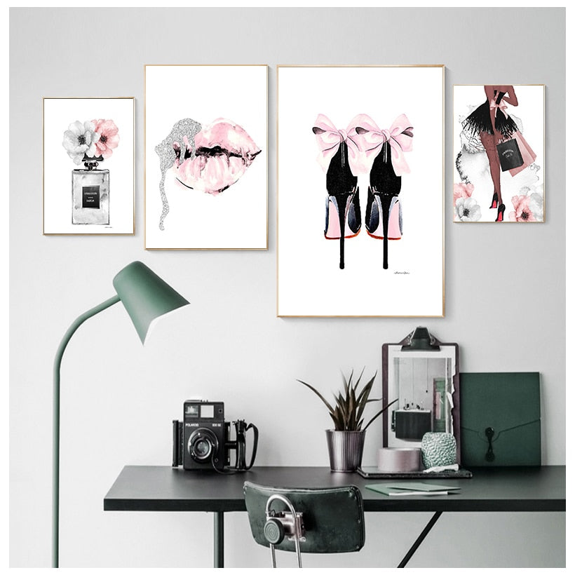 Modular Pictures Nordic HD Printed Fashion Perfume Lip Poster High Heels Wall Art Canvas Painting Home Decor Living Room Frame