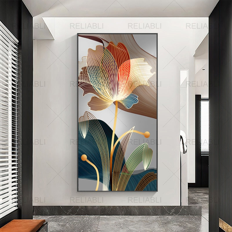 Nordic Abstract Flower Picture Canvas Painting Luxury Gold Lines Modern Posters and Prints Wall Picture for Gallery Home Decor