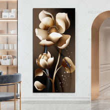 Carica l&#39;immagine nel visualizzatore della Galleria, Immagine di fiori astratti nordici Pittura su tela Linee dorate di lusso Poster e stampe moderni Immagine da parete per la decorazione della casa della galleria