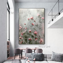 Cargar imagen en el visor de la galería, Pintado a mano flor púrpura pintura al óleo cuchillo hecho a mano flor lienzo pintura artista moderno decoración del hogar arte de la pared