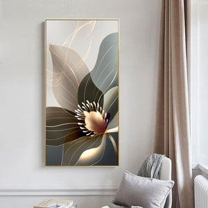 Cuadro de flor abstracta nórdica, pintura en lienzo, líneas doradas de lujo, carteles modernos e impresiones, cuadro de pared para galería, decoración del hogar